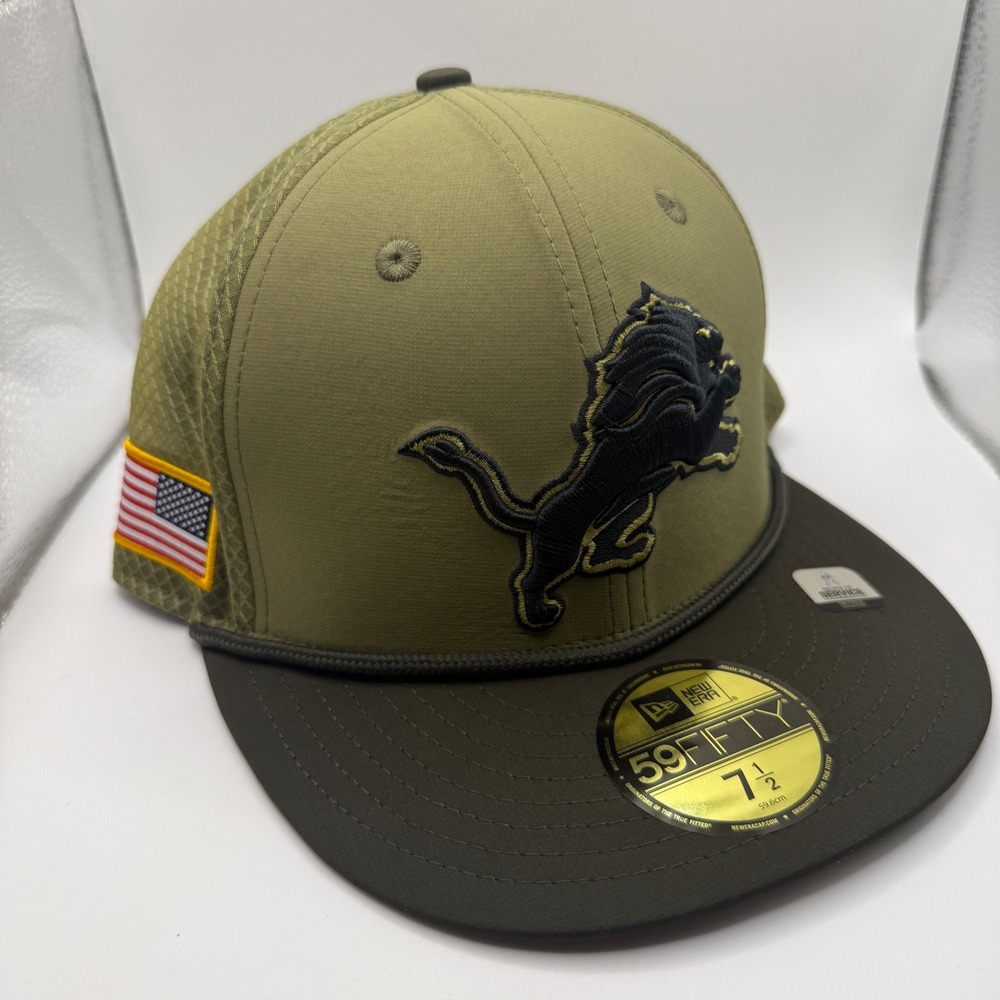 New Era 59FIFTY Detroit Lions Salute to Service Hat Olive Green Fitted 7 1/2